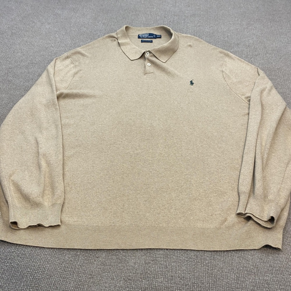 Vintage Polo Ralph Lauren Rugby Sweater Mens 4XB Big & Tall Beige Cotton 90s